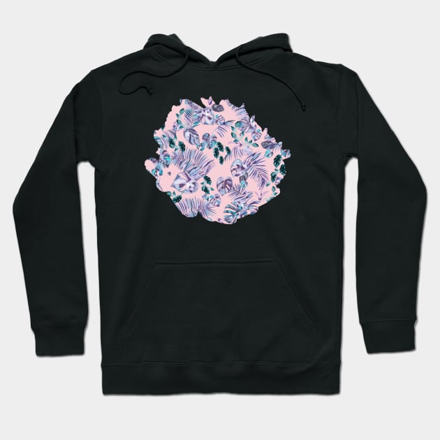 Tropical Flowers and leaves blue pink Hoodie by ninoladesign